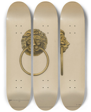 Triptych art skateboard deck of Philip Johnson Drawer Pull_1 by Philip Johnson