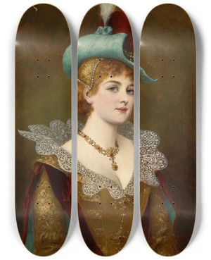Triptych art skateboard deck of Moritz Stifter Edeldame by Moritz Stifter (1857-1905)