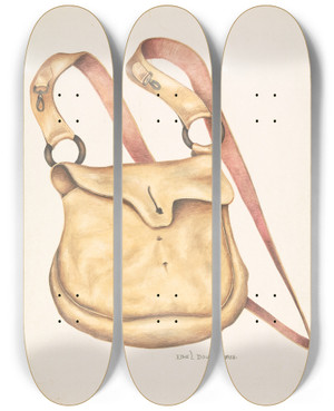 Triptych art skateboard deck of Ethel Dougan Ammunition Bag by Ethel Dougan