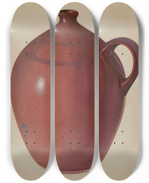 Triptych art skateboard deck of Edward White Economy Redware Jug by Edward White (1864-1908)