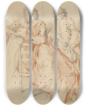 Triptych art skateboard deck of Jacques Andr Portail A Music Party by Jacques Andre Portail (1695-1759)