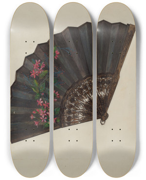 Triptych art skateboard deck of Ann Gene Buckley Fan by Ann Gene Buckley