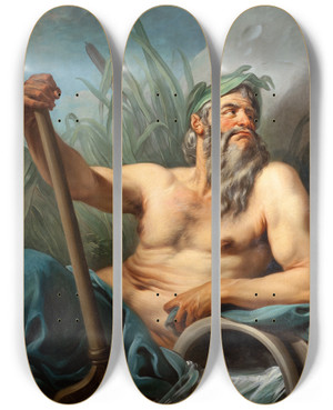 Triptych art skateboard deck of Charlesandr Van Loo River God by Charles-Andr van Loo (1705-1765)