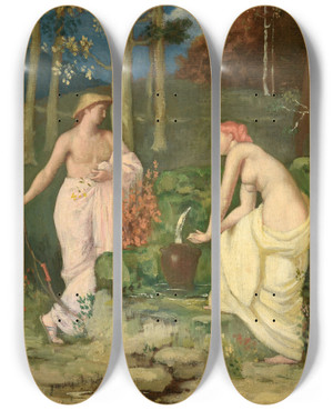 Triptych art skateboard deck of Pierre Puvis De Chavannes La Source_2 by Pierre Puvis De Chavannes (1824-1898)