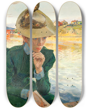 Triptych art skateboard deck of Carl Wilhelmson Scene From The Swedish West Coast by Carl Wilhelmson (1866-1928)