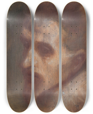 Triptych art skateboard deck of Ladislav Mednynszky Hlava Myslitea by Ladislav Mednyanszky (1852-1919)
