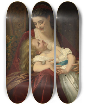 Triptych art skateboard deck of Hugues Merle Maternal Affection by Hugues Merle (1823-1881)
