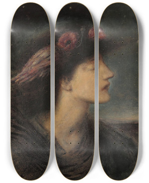 Triptych art skateboard deck of Simeon Solomon Night_2 by Simeon Solomon (1840-1905)