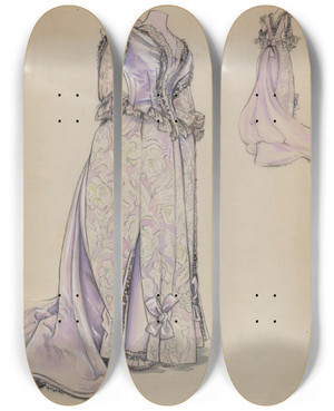 Triptych art skateboard deck of Sylvia De Zon Dress by Sylvia De Zon