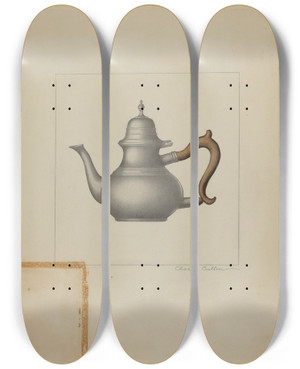 Triptych art skateboard deck of Charles Cullen Pewter Teapot_1 by Charles Cullen (20-)