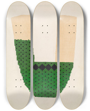 Triptych art skateboard deck of Ruth M Barnes Slipper by Ruth M Barnes