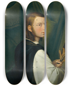 Triptych art skateboard deck of Johann Evangelist Scheffer Von Leonhardshoff Selbstportrt by Johann Evangelist Scheffer Von Leonhardshoff (1795-1822)