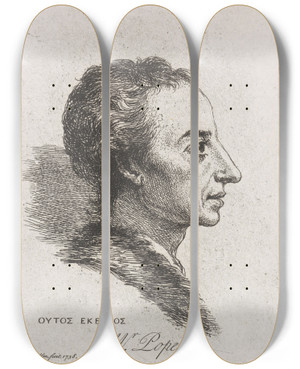 Triptych art skateboard deck of Jonathan Richardson The Elder Alexander Pope Profile by Jonathan Richardson The Elder (1667-1745)