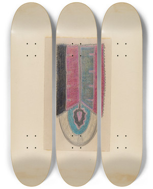 Triptych art skateboard deck of Melita Hofmann Moccasin Beadwork by Melita Hofmann (1907-1976)