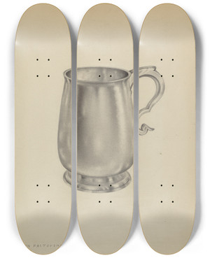 Triptych art skateboard deck of Aaron Fastovsky Silver Mug_2 by Aaron Fastovsky
