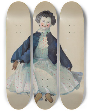 Triptych art skateboard deck of Mina Lowry Doll_5 by Mina Lowry (1894-1942)