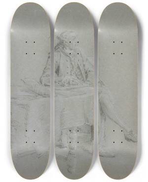Triptych art skateboard deck of Cornelis Troost Cavalier Sitting At The Table by Cornelis Troost (1696-1750)