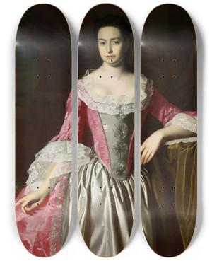Triptych art skateboard deck of John Singleton Copley Eunice Dennie Burr by John Singleton Copley (1738-1815)