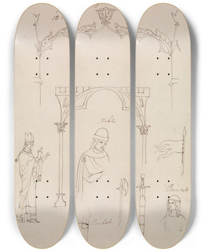 Triptych art skateboard deck of Robert Smirke Mss Bible Regia by Robert Smirke (1752-1845)