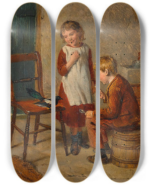 Triptych art skateboard deck of William Hemsley Who Stole The Spoon by William Hemsley (1817-1906)