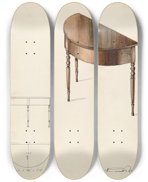 Triptych art skateboard deck of Kurt Melzer Bishop Hill Table by Kurt Melzer