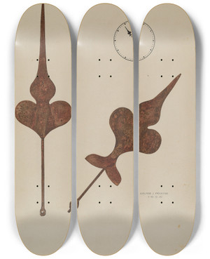 Triptych art skateboard deck of Walter Praefke Church Clock Hands by Walter Praefke