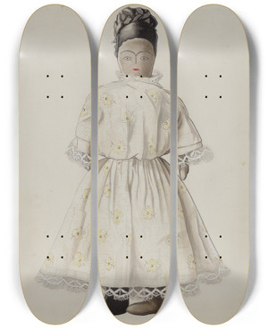 Triptych art skateboard deck of Bertha Semple Doll by Bertha Semple