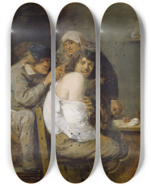 Triptych art skateboard deck of Adriaen Brouwer The Back Operation by Adriaen Brouwer (1605-1638)