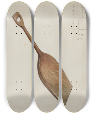 Triptych art skateboard deck of Hugh Clarke Grain Scoop by Hugh Clarke