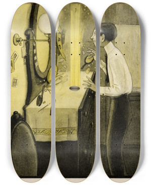 Triptych art skateboard deck of Peter Newell The Rocket Book Pl 13 by Peter Newell (1862-1924)