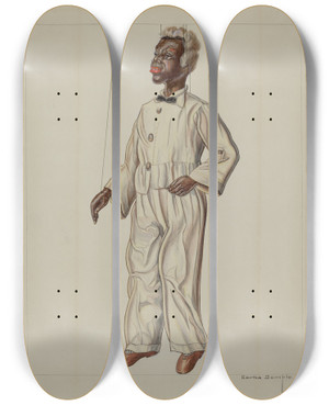 Triptych art skateboard deck of Bertha Semple Puppet Uncle Tom by Bertha Semple