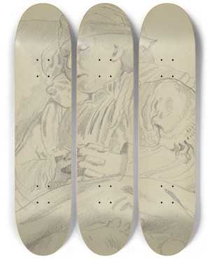 Triptych art skateboard deck of Otto Scholderer Luise Scholderer Schlafend Mit Gefalteten Hnden by Otto Scholderer (1834-1902)