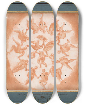 Triptych art skateboard deck of Francesco Primaticcio Dance Of The Hours by Francesco Primaticcio (1504-1570)