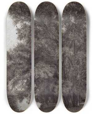 Triptych art skateboard deck of Louis Eysen Baumgruppe Im Schlosspark Kleinheubach by Louis Eysen (1843-1899)