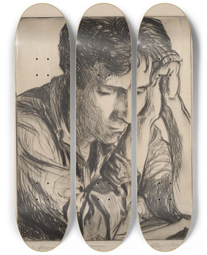 Triptych art skateboard deck of Albert Sterner Student by Albert Sterner (1863-1946)