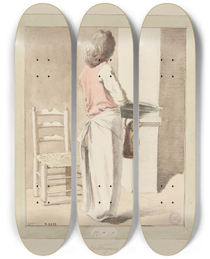 Triptych art skateboard deck of Edm Bouchardon Le Perruquier Barbier by Edme Bouchardon (1698-1762)