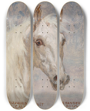 Triptych art skateboard deck of Alexander Pock Pferdeportrt Calais by Alexander Pock (1871-1950)