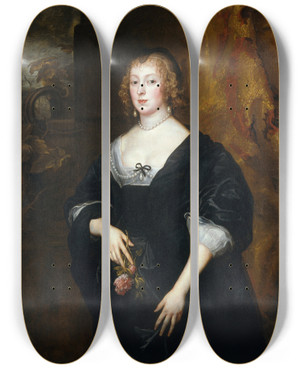 Triptych art skateboard deck of Anthony Van Dyck Lady Dacre_1 by Anthony Van Dyck (1599-1641)