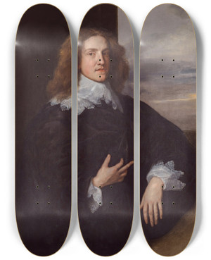 Triptych art skateboard deck of Anthony Van Dyck Young Gentleman by Anthony Van Dyck (1599-1641)
