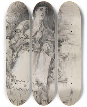 Triptych art skateboard deck of James Ensor Woman Singing by James Ensor (1860-1949)