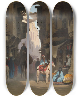 Triptych art skateboard deck of Charles Thodore Frre The Souk by Charles Theodore Frere (1814-1888)