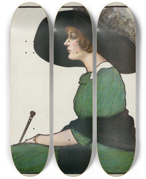 Triptych art skateboard deck of William Ely Hill Meet Me At The Station by William Ely Hill (1887-1962)
