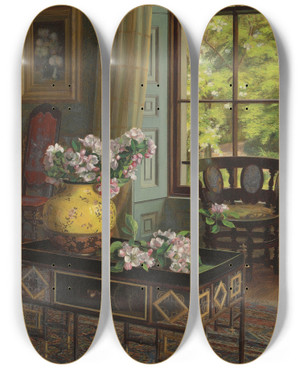 Triptych art skateboard deck of Jessica Hayllar Apple Blossom by Jessica Hayllar (1858-1940)