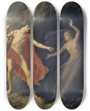 Triptych art skateboard deck of Carl Goos Orpheus And Eurydice by Carl Goos (1797-1855)