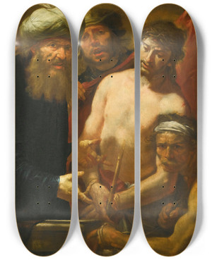 Triptych art skateboard deck of Gioacchino Assereto Ecce Homo by Gioacchino Assereto (1600-1649)