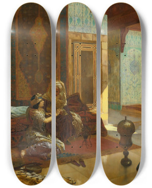 Triptych art skateboard deck of Rudolf Ernst La Favorite by Rudolf Ernst (1854-1932)