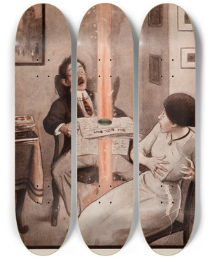 Triptych art skateboard deck of Peter Newell The Rocket Book Pl 16 by Peter Newell (1862-1924)