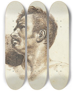 Triptych art skateboard deck of Thodore Gricault Head Of A Man Recto by Theodore Gericault (1791-1824)