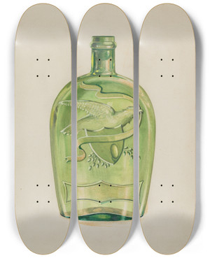 Triptych art skateboard deck of Charles Caseau Liquor Flask_1 by Charles Caseau (1880)