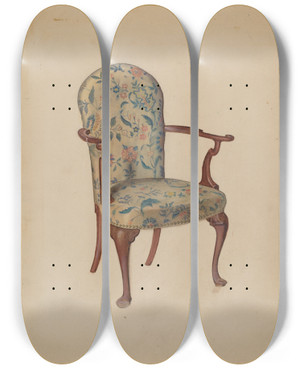 Triptych art skateboard deck of Robert Brigadier Armchair by Robert Brigadier